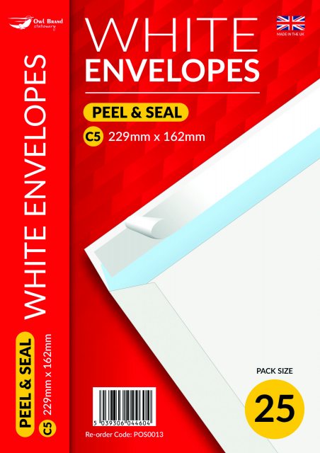 White Peel & Seal C5 Envelope 25 Pack