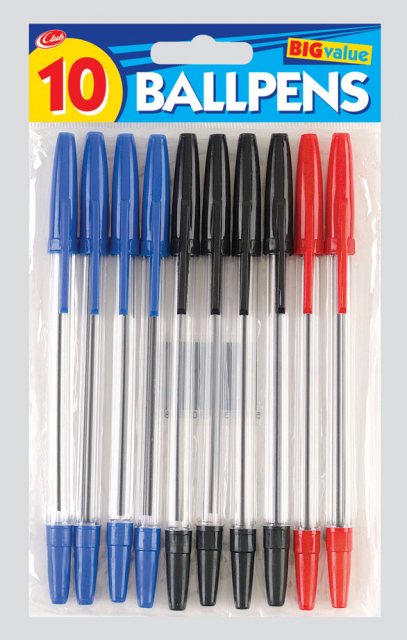 JADE Club Ball Pens Blue/Black/Red 10 Pack