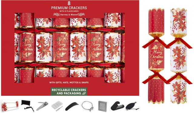 Harvey & Mason  Harvey & Mason Christmas Cracker Red Poinsettia 8 Pack