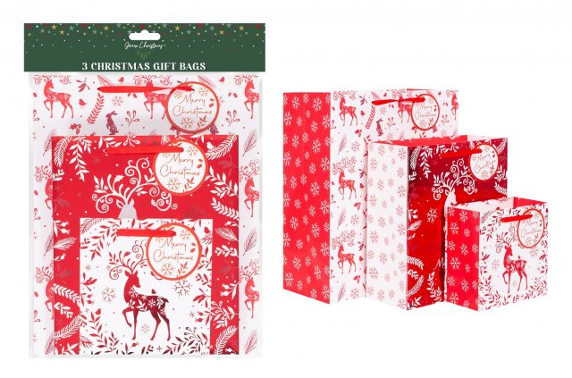 Christmas Gift Bag Set Red Reindeer 3 Pack
