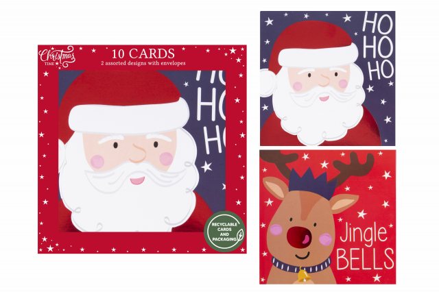 Christmas Card Santa & Rudolph 10 Pack