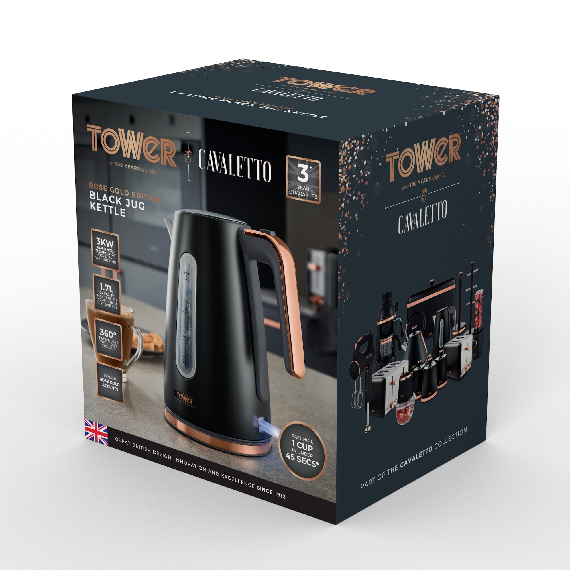 TOWER Tower Cavaletto Rose Gold Kettle 1.7L Kettles & Toasters Mole