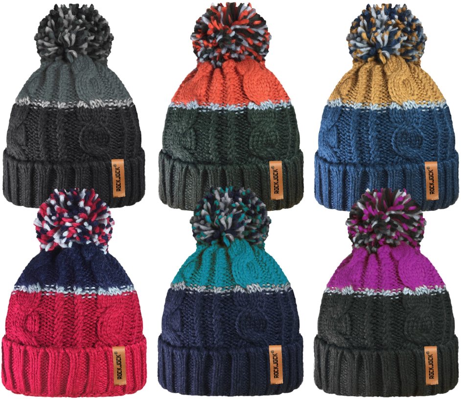 Rock Jock RockJock Unisex Two Tone Bobble Hat Hats Mole Avon