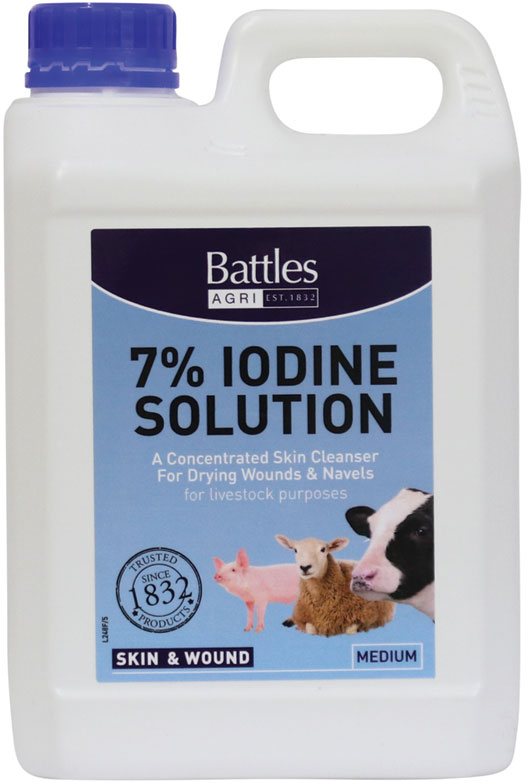 Battles Iodine 7 Solution 2L Cattle Health & Hygiene Mole Avon