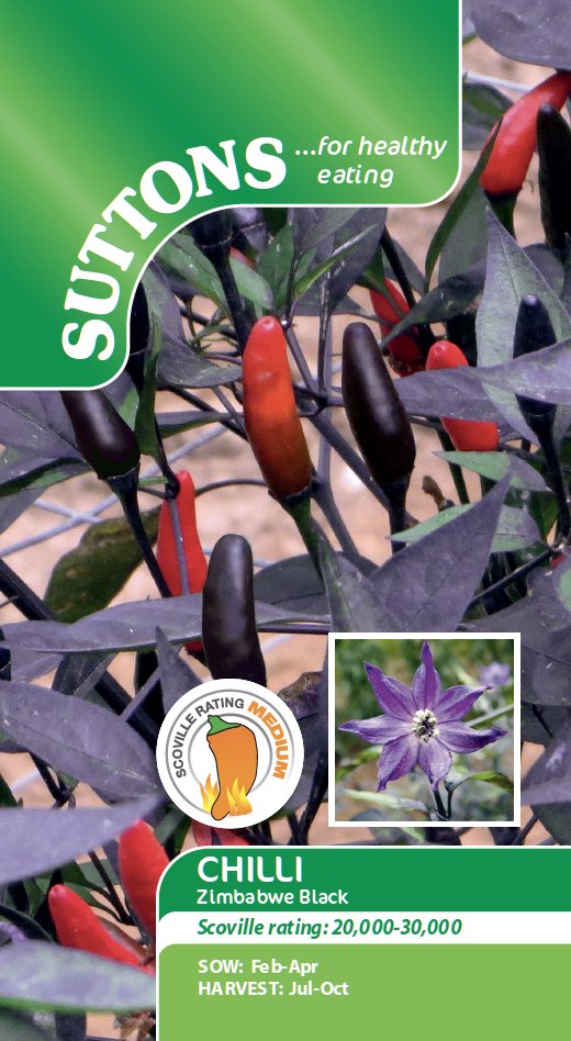 SUTTONS Chilli Pepper Zimbabwe Black Seeds Suttons Seeds & Bulbs