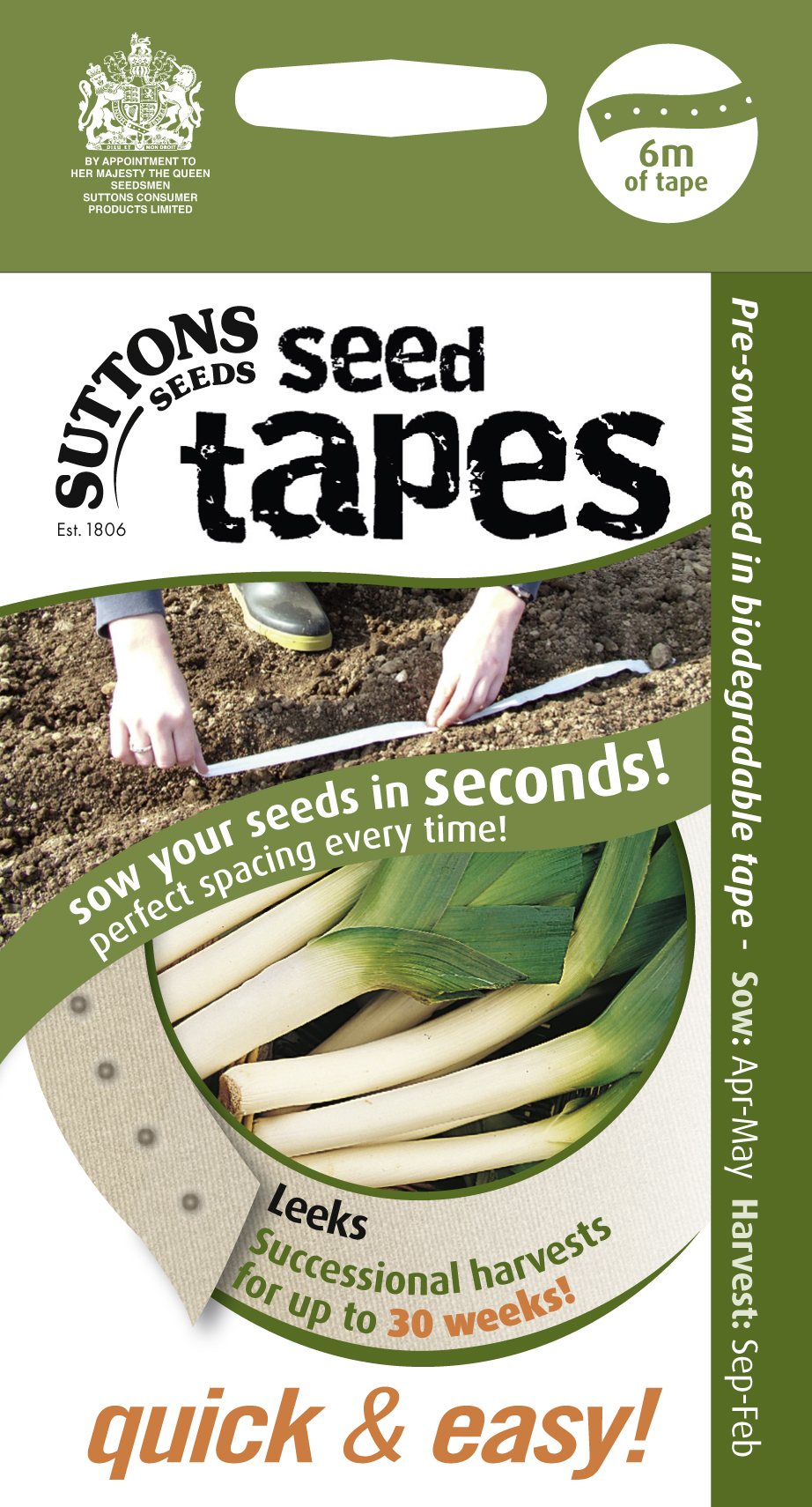 SUTTONS Seed Tape Successional Harvest Leek Seeds Suttons Seeds