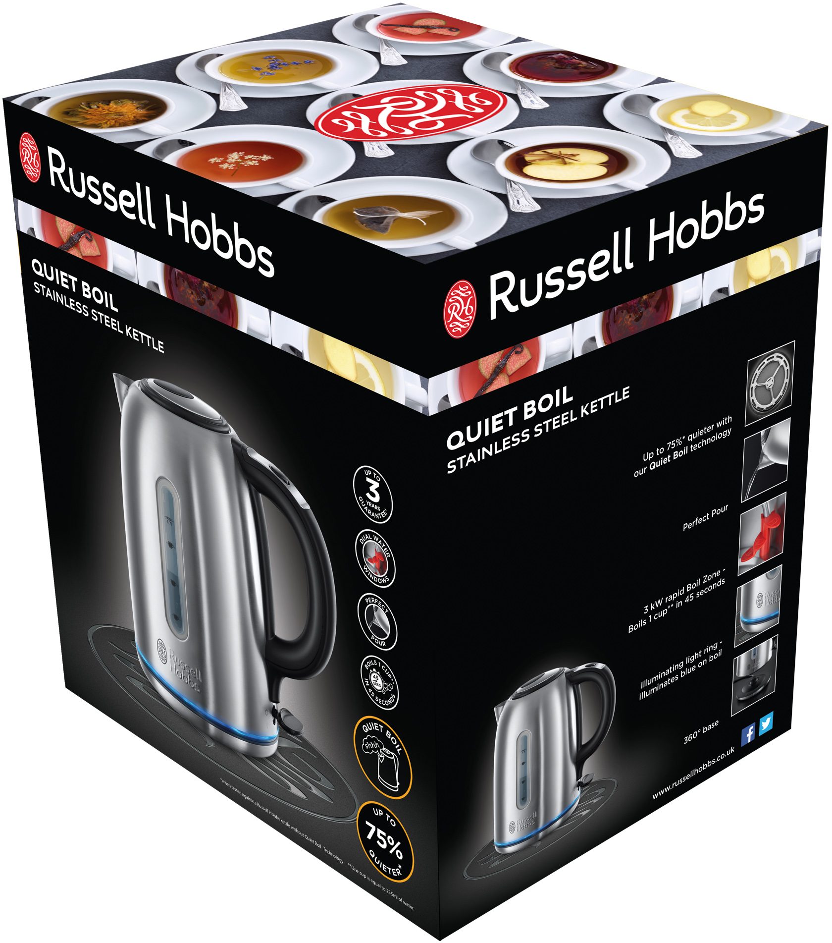 R/HOBBS Russell Hobbs Quiet Boil Kettle Brushed Stainless Steel 1.7L
