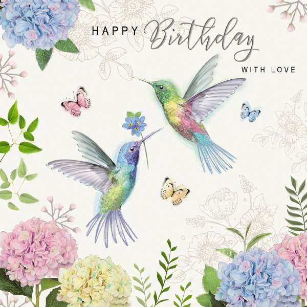 Beaux Chic Hummingbirds Happy Birthday Card - Birthday