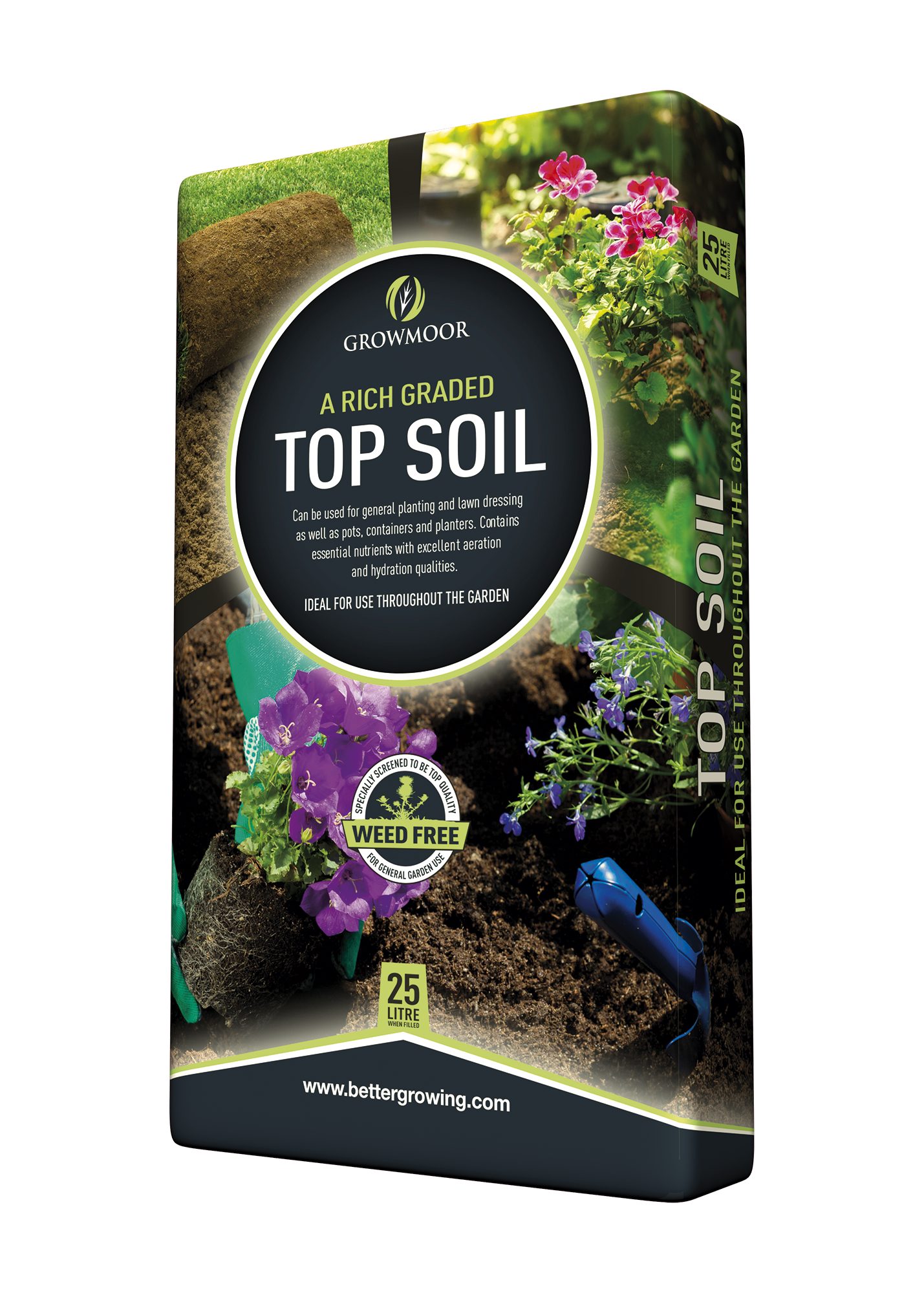 GROWMOOR Growmoor Rich Graded Garden Top Soil 25L - Compost -