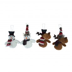 Apac Snowman/Reindeer Hanging Ornament 15cm Assorted