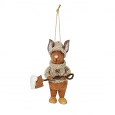 Apac Hanging Felt Rabbit With Snow Shovel 15cm