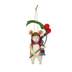 Apac Hanging Felt Mouse With Holly Sprig 15cm