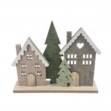 Apac Felt Houses & Trees With Wooden Stand 20.7cm