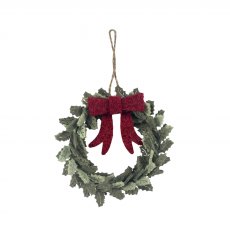 Apac Hanging Felt Red Bow Leaf Wreath 10cm