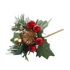 Apac Red Berry & Gold Flower Pick 14cm