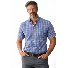 Carabou Short Sleeved Large Check Shirt Mid Blue Carabou Short Sleeved Large Check Shirt Mid Blue