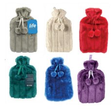 Life Healthcare Fur Pom Poms Hot Water Bottle Assorted