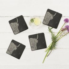Highland Cow Slate Coasters 4 Pack