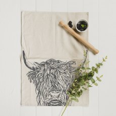Linen Highland Cow Tea Towel