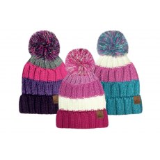 Striped Teddy Lined Bobble Hat