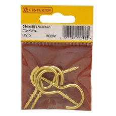 Brassed Shouldered Cup Hooks 5 Pack