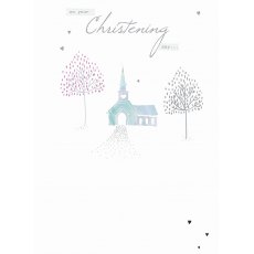 Christening Card Church & Trees