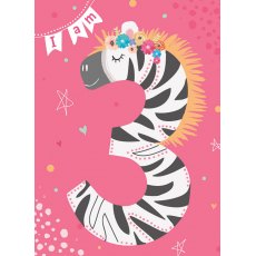 Birthday Card Age 3 Zebra
