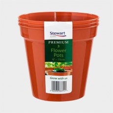 Stewart Plastic Flower Pot Terracotta 15cm 3 Pack