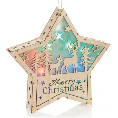 Light Up Wooden Star 30cm