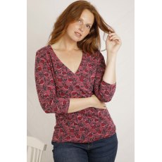 Weird Fish Kaia Wrap Printed Jersey Top Crushed Berry