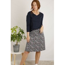 Weird Fish Malmo Organic Printed Jersey Skirt Navy