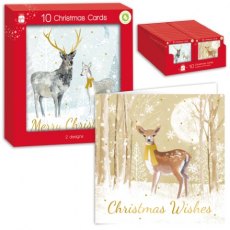 Xmas Card Watercolour Deer Print 10 Pack