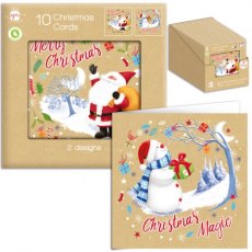 Xmas Card Kraft Characters Print 10 Pack