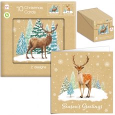 Xmas Card Kraft Christmas Print 10 Pack