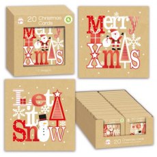 Xmas Card Kraft Text Print 20 Pack