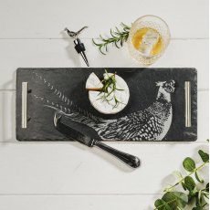 Pheasant Slate Tray Cheese Knife and Bottle Stopper Gift Set