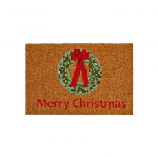 Merry Christmas Wreath Door Mat