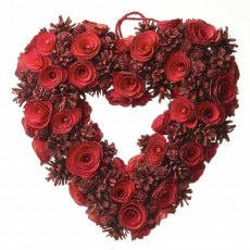 Red Pine Cone Heart Wreath