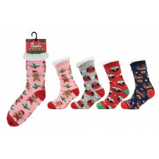 Ladies Sherpa Lined Christmas Socks Assorted