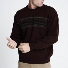 Carabou Jacquard Crew Neck Jumper Claret