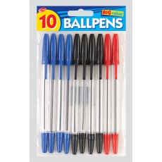 Club Ball Pens Blue/Black/Red 10 Pack