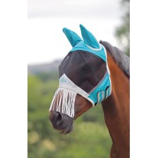 FlyGuard Pro Fine Mesh Fly Mask With Ears & Nose Fringe Teal