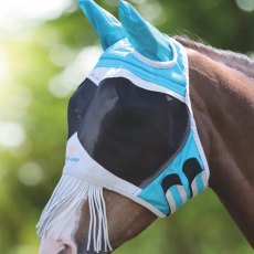 FlyGuard Pro Fine Mesh Fly Mask With Ears & Nose Fringe Teal