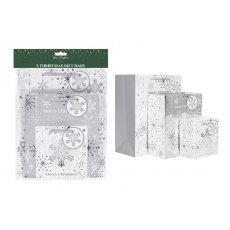 Christmas Gift Bag Set Silver Snowflake 3 Pack