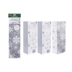 Christmas Bottle Bag Silver Snowflake 3 Pack