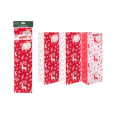 Christmas Bottle Bag Red Reindeer 3 Pack