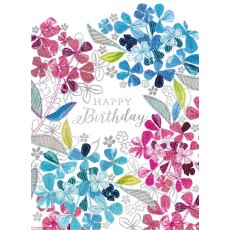 Blue & Pink Flowers Birthday Card