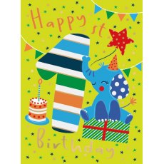 Pompom Elephant 1st Birthday Card