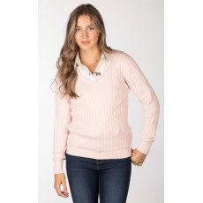 Rydale Emma Cable Knit V Neck Jumper Soft Pink