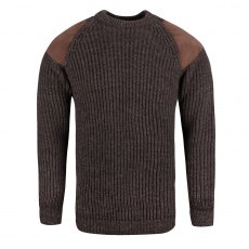 J M Cooper Suede Patch Crew Neck Sweater Dark Grey Natural